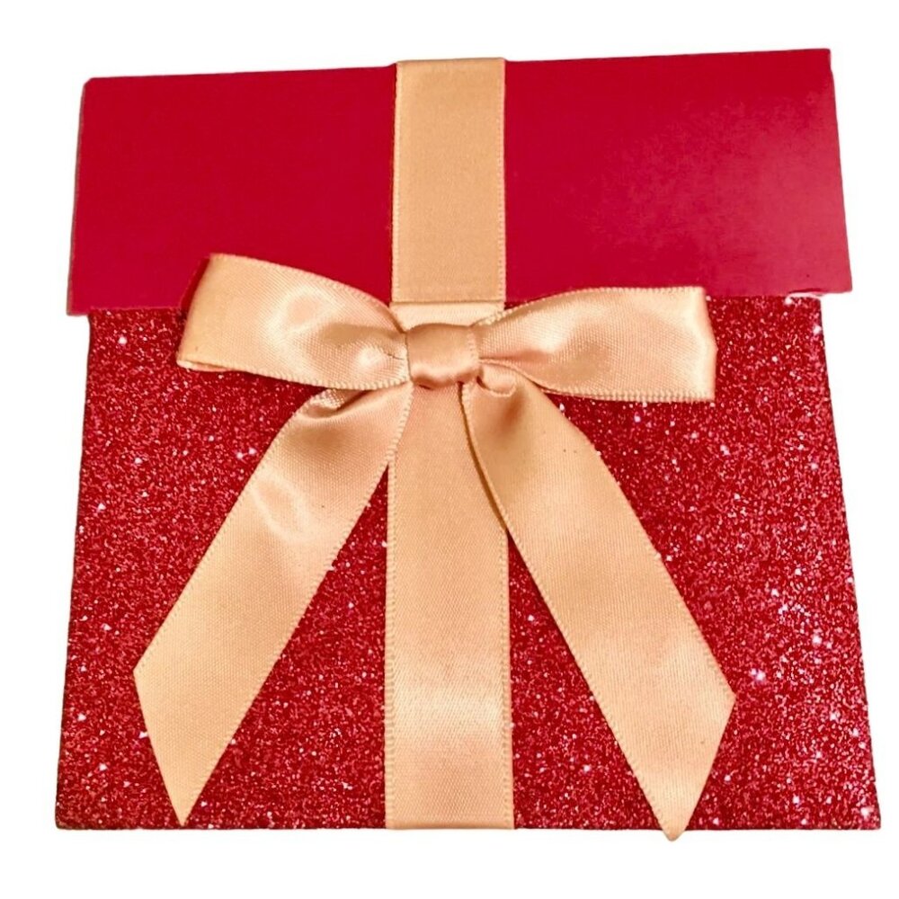 THREE Gift Card Envelope Holders Red Glitter Present Ribbon Gift Card Not Incl